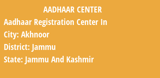 Aadhaar Registration Centres in Akhnoor, Jammu, Jammu And Kashmir State