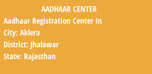 Aadhaar Registration Centres in Aklera, Jhalawar, Rajasthan State