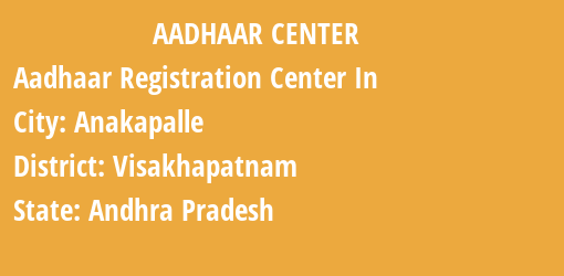 Aadhaar Registration Centres in Anakapalle, Visakhapatnam, Andhra Pradesh State