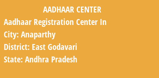 Aadhaar Registration Centres in Anaparthy, East Godavari, Andhra Pradesh State