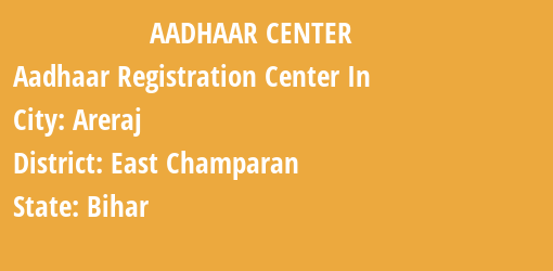 Aadhaar Registration Centres in Areraj, East Champaran, Bihar State