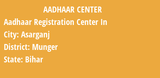 Aadhaar Registration Centres in Asarganj, Munger, Bihar State