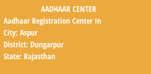 Aadhaar Registration Centres in Aspur, Dungarpur, Rajasthan State