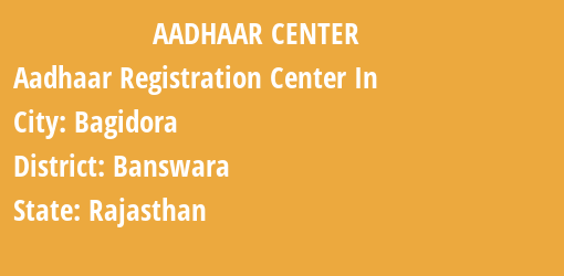 Aadhaar Registration Centres in Bagidora, Banswara, Rajasthan State