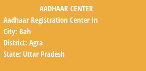 Aadhaar Registration Centres in Bah, Agra, Uttar Pradesh State