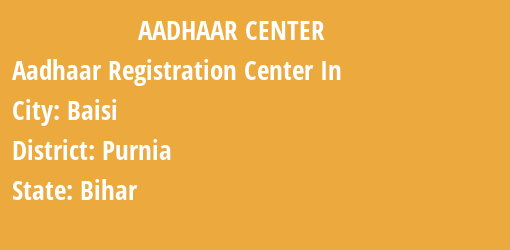 Aadhaar Registration Centres in Baisi, Purnia, Bihar State