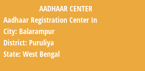 Aadhaar Registration Centres in Balarampur, Puruliya, West Bengal State