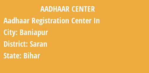 Aadhaar Registration Centres in Baniapur, Saran, Bihar State