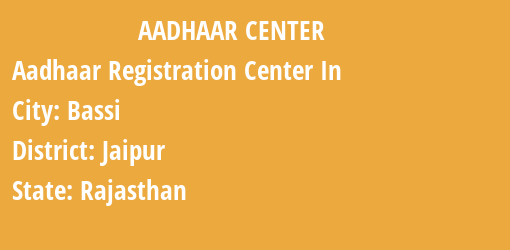 Aadhaar Registration Centres in Bassi, Jaipur, Rajasthan State