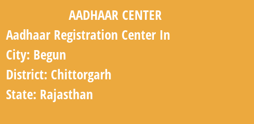 Aadhaar Registration Centres in Begun, Chittorgarh, Rajasthan State