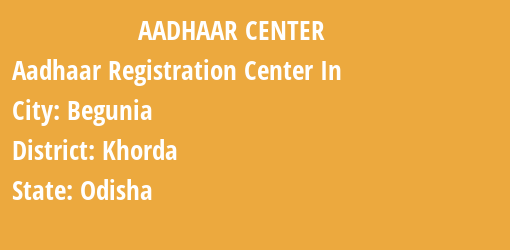 Aadhaar Registration Centres in Begunia, Khorda, Odisha State