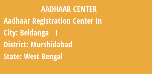 Aadhaar Registration Centres in Beldanga I, Murshidabad, West Bengal State