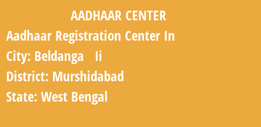 Aadhaar Registration Centres in Beldanga Ii, Murshidabad, West Bengal State