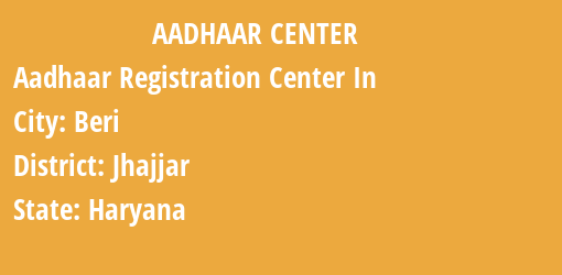 Aadhaar Registration Centres in Beri, Jhajjar, Haryana State