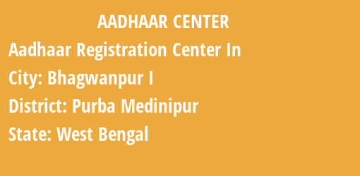 Aadhaar Registration Centres in Bhagwanpur I, Purba Medinipur, West Bengal State