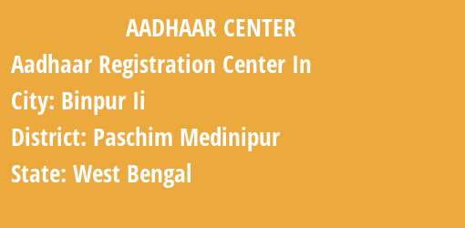 Aadhaar Registration Centres in Binpur Ii, Paschim Medinipur, West Bengal State