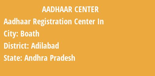 Aadhaar Registration Centres in Boath, Adilabad, Andhra Pradesh State