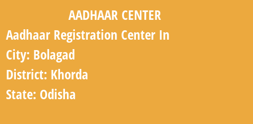 Aadhaar Registration Centres in Bolagad, Khorda, Odisha State