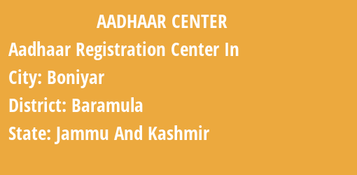 Aadhaar Registration Centres in Boniyar, Baramula, Jammu And Kashmir State