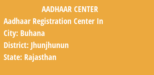 Aadhaar Registration Centres in Buhana, Jhunjhunun, Rajasthan State