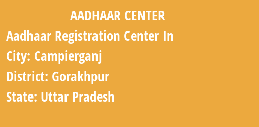 Aadhaar Registration Centres in Campierganj, Gorakhpur, Uttar Pradesh State