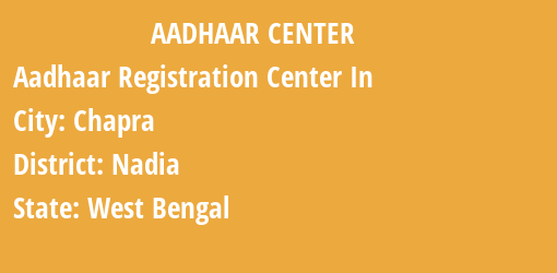 Aadhaar Registration Centres in Chapra, Nadia, West Bengal State