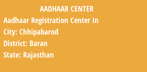 Aadhaar Registration Centres in Chhipabarod, Baran, Rajasthan State