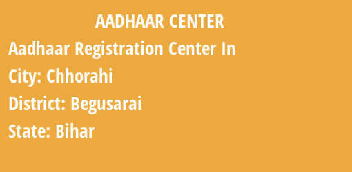 Aadhaar Registration Centres in Chhorahi, Begusarai, Bihar State