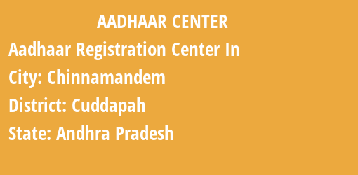 Aadhaar Registration Centres in Chinnamandem, Cuddapah, Andhra Pradesh State