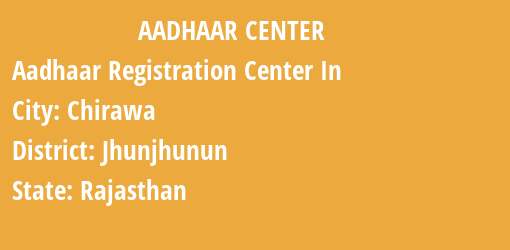 Aadhaar Registration Centres in Chirawa, Jhunjhunun, Rajasthan State