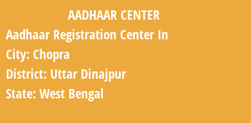 Aadhaar Registration Centres in Chopra, Uttar Dinajpur, West Bengal State