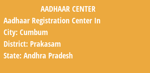 Aadhaar Registration Centres in Cumbum, Prakasam, Andhra Pradesh State