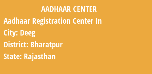 Aadhaar Registration Centres in Deeg, Bharatpur, Rajasthan State