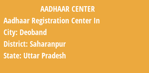 Aadhaar Registration Centres in Deoband, Saharanpur, Uttar Pradesh State