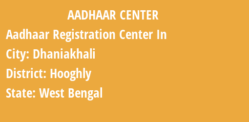 Aadhaar Registration Centres in Dhaniakhali, Hooghly, West Bengal State