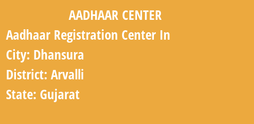 Aadhaar Registration Centres in Dhansura, Arvalli, Gujarat State