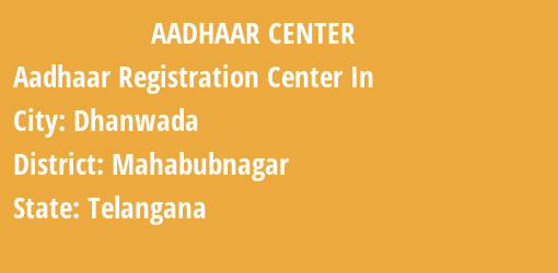 Aadhaar Registration Centres in Dhanwada, Mahabubnagar, Telangana State