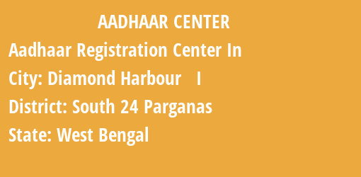 Aadhaar Registration Centres in Diamond Harbour I, South 24 Parganas, West Bengal State