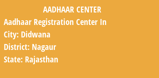 Aadhaar Registration Centres in Didwana, Nagaur, Rajasthan State