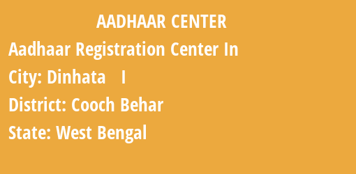 Aadhaar Registration Centres in Dinhata I, Cooch Behar, West Bengal State