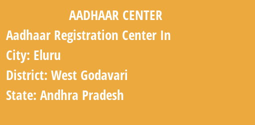 Aadhaar Registration Centres in Eluru, West Godavari, Andhra Pradesh State