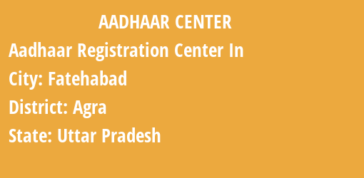 Aadhaar Registration Centres in Fatehabad, Agra, Uttar Pradesh State