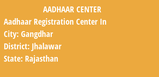 Aadhaar Registration Centres in Gangdhar, Jhalawar, Rajasthan State