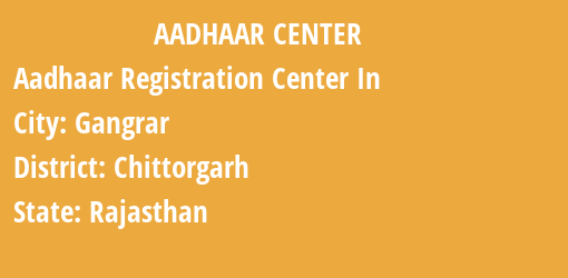 Aadhaar Registration Centres in Gangrar, Chittorgarh, Rajasthan State