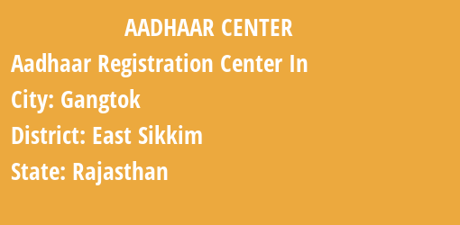 Aadhaar Registration Centres in Gangtok, East Sikkim, Rajasthan State