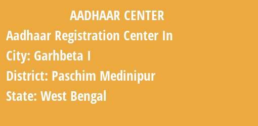 Aadhaar Registration Centres in Garhbeta I, Paschim Medinipur, West Bengal State