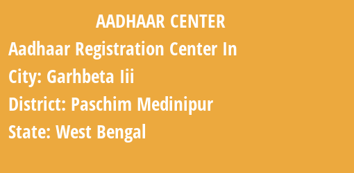 Aadhaar Registration Centres in Garhbeta Iii, Paschim Medinipur, West Bengal State