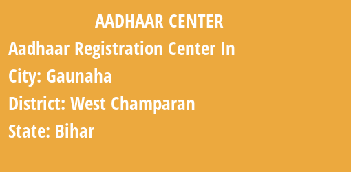 Aadhaar Registration Centres in Gaunaha, West Champaran, Bihar State