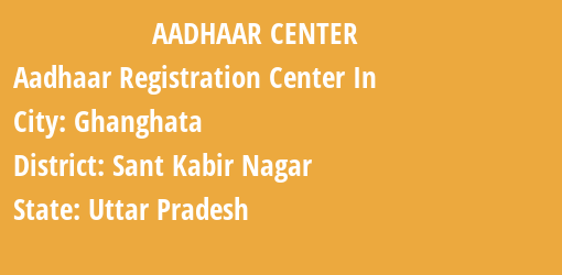 Aadhaar Registration Centres in Ghanghata, Sant Kabir Nagar, Uttar Pradesh State