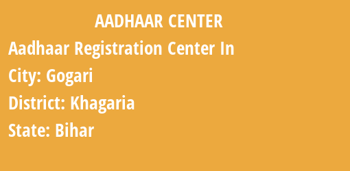 Aadhaar Registration Centres in Gogari, Khagaria, Bihar State